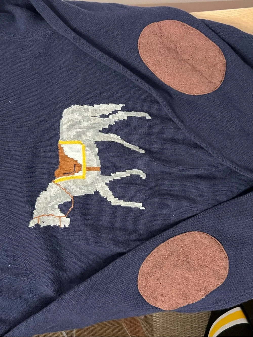 Janie and Jack Navy Horse Intarsia Crewneck Sweater with Gold Buttons